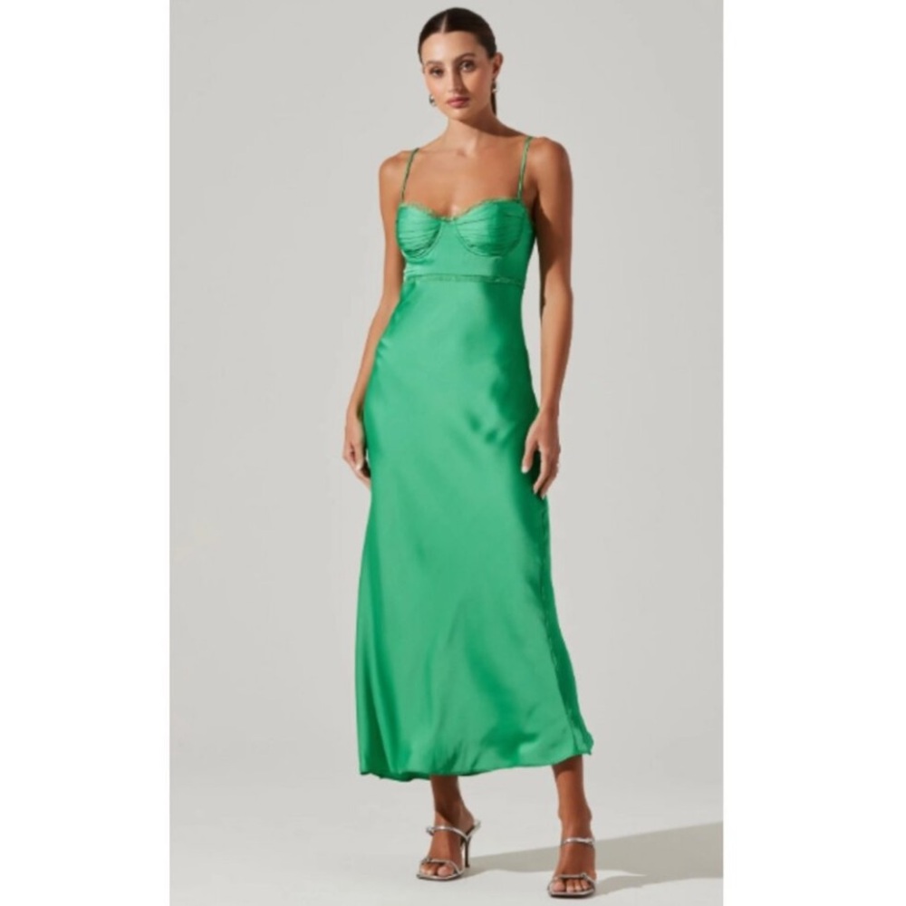 Astr the Label Florianne Green Satin Dress